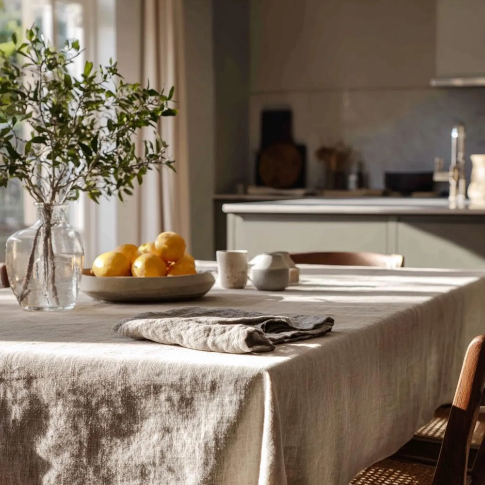 Organic Washed European Linen Tablecloth, Farmhouse Dining Cover, GOTS Certified