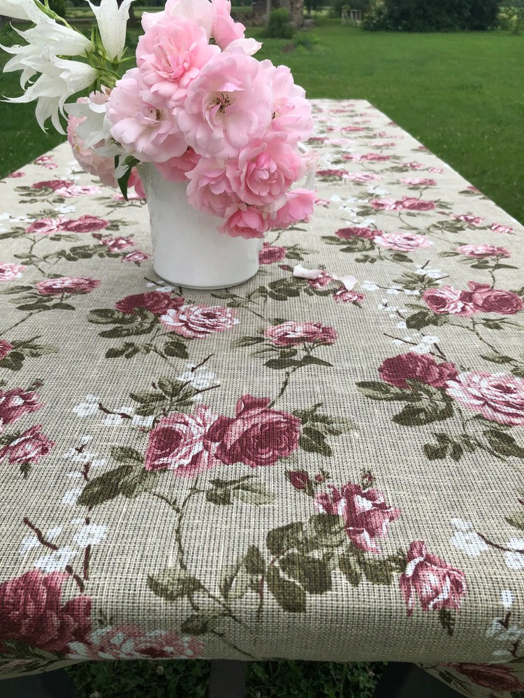 Linen tablecloth with Roses, Flower print, Custom tablecloth, Linen table cloth, Round tablecloth, Floral Tablecloth
